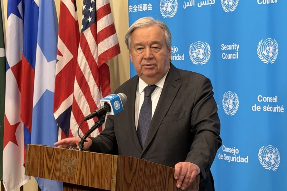 O Secretário-Geral das Nações Unidas, António Guterres, discursa em Nova York, Estados Unidos, em 14 de abril de 2026. [Islam Doğru - Agência Anadolu]