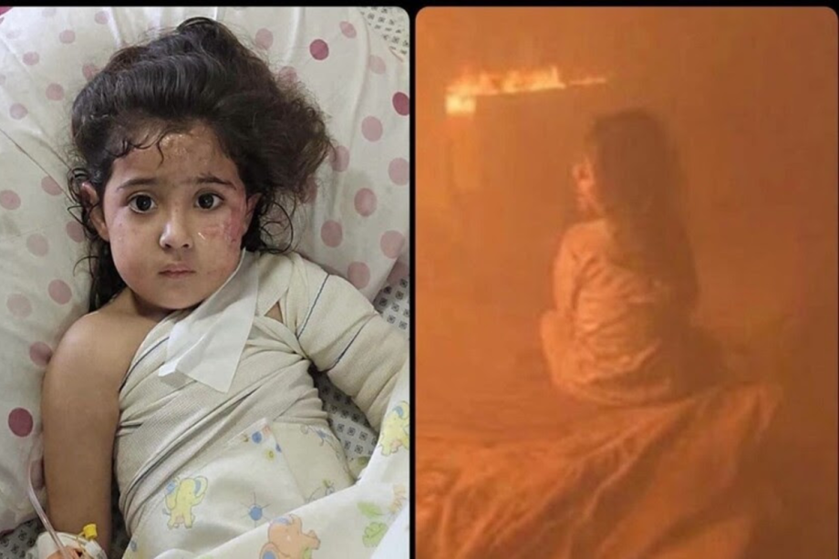 Foto da pequena Maryam, que sobreviveu às chamas após um ataque aéreo israelense atingir o apartamento da família, matando seus dois pais. [Foto/redes sociais]